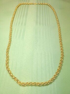 1980s Heavy Gold Tone Rolo Link Chain Necklace 29.5" Long